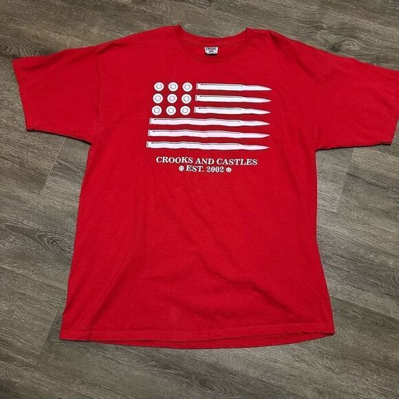 Crooks & Castle Mens T-Shirt Red Logo Graphic Streetwear American Flag Size XL - Picture 1 of 8